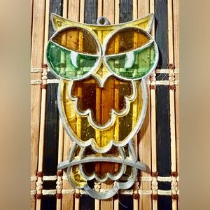 Vintage Makit & Bakit Stained Glass Suncatcher Ornament Hanging Owl